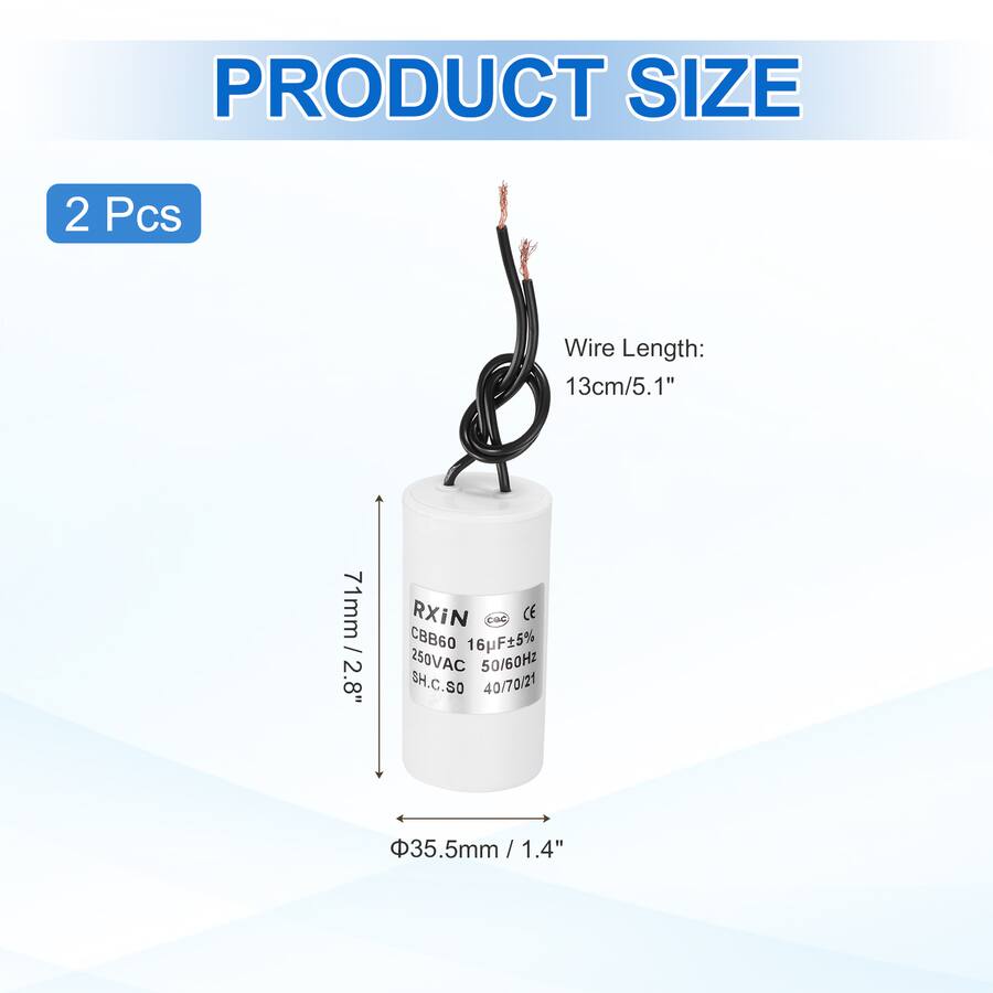 Azc Condensor Unique Bargains 2pcs 16uF CBB60 Running Capacitor, AC 250V Cylinder 2 ...