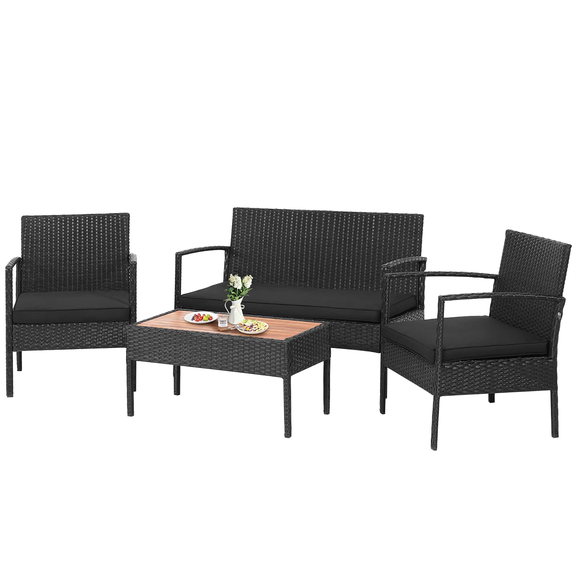 Costway - 4PCS Patio Rattan Furniture Set Cushioned Chair Wooden Tabletop - Black price history on PriceWatchPro