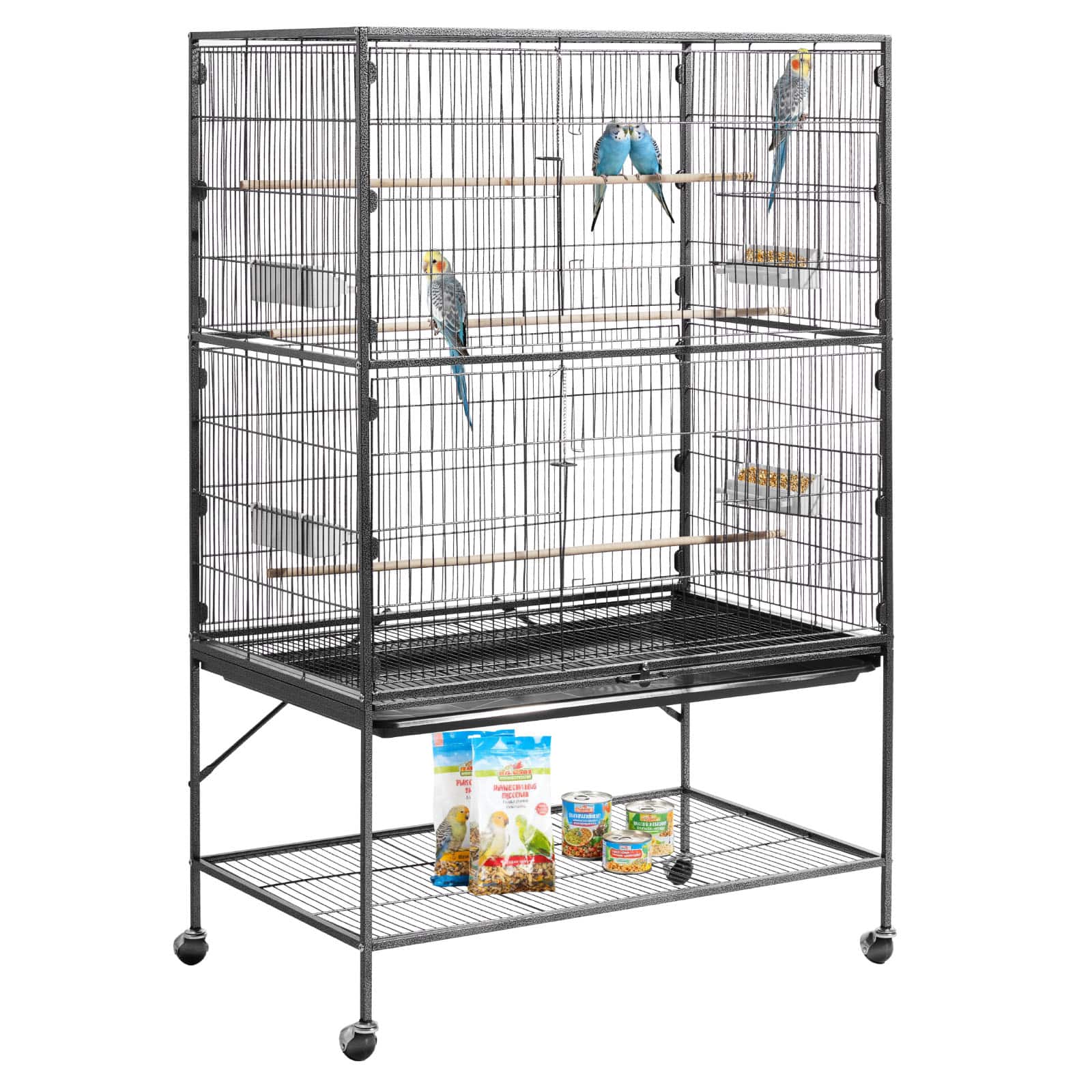 VEVOR - Bird Cage, 36.6 x 22.8 x 59.5 inch, Flat Top, Wrought Iron Bird Flight Cage with Perches, Slide-Out Tray and Plastic - Black