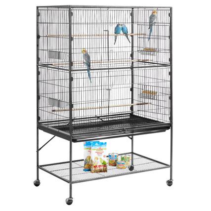Front. VEVOR - Bird Cage, 36.6 x 22.8 x 59.5 inch, Flat Top, Wrought Iron Bird Flight Cage with Perches, Slide-Out Tray and Plastic - Black.