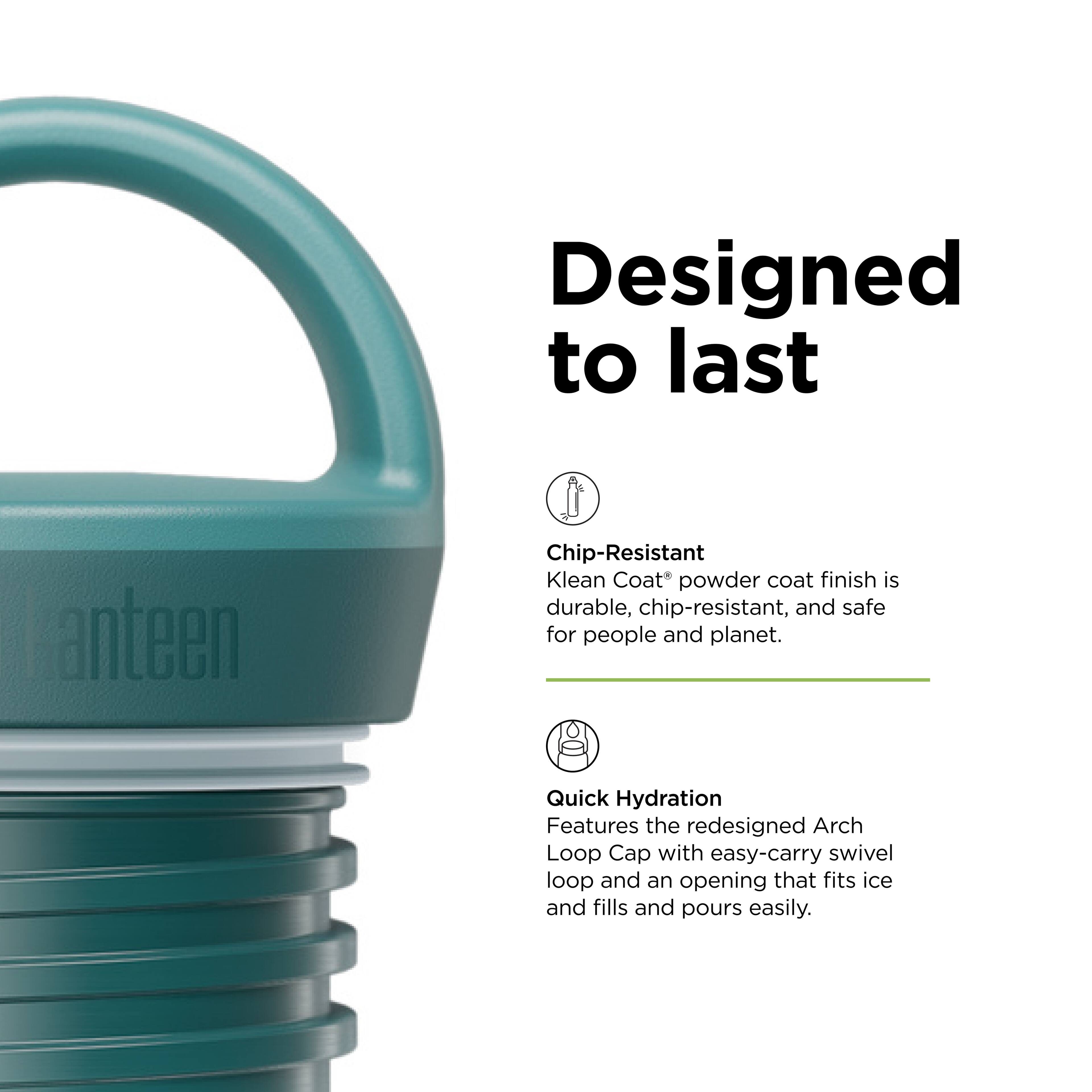 Designed to last

Chip-Resistant  
Klean Coat® powder coat finish is durable, chip-resistant, and safe for people and planet.

Quick Hydration  
Features the redesigned Arch Loop Cap with easy-carry swivel loop and an opening that fits ice and fills and pours easily.