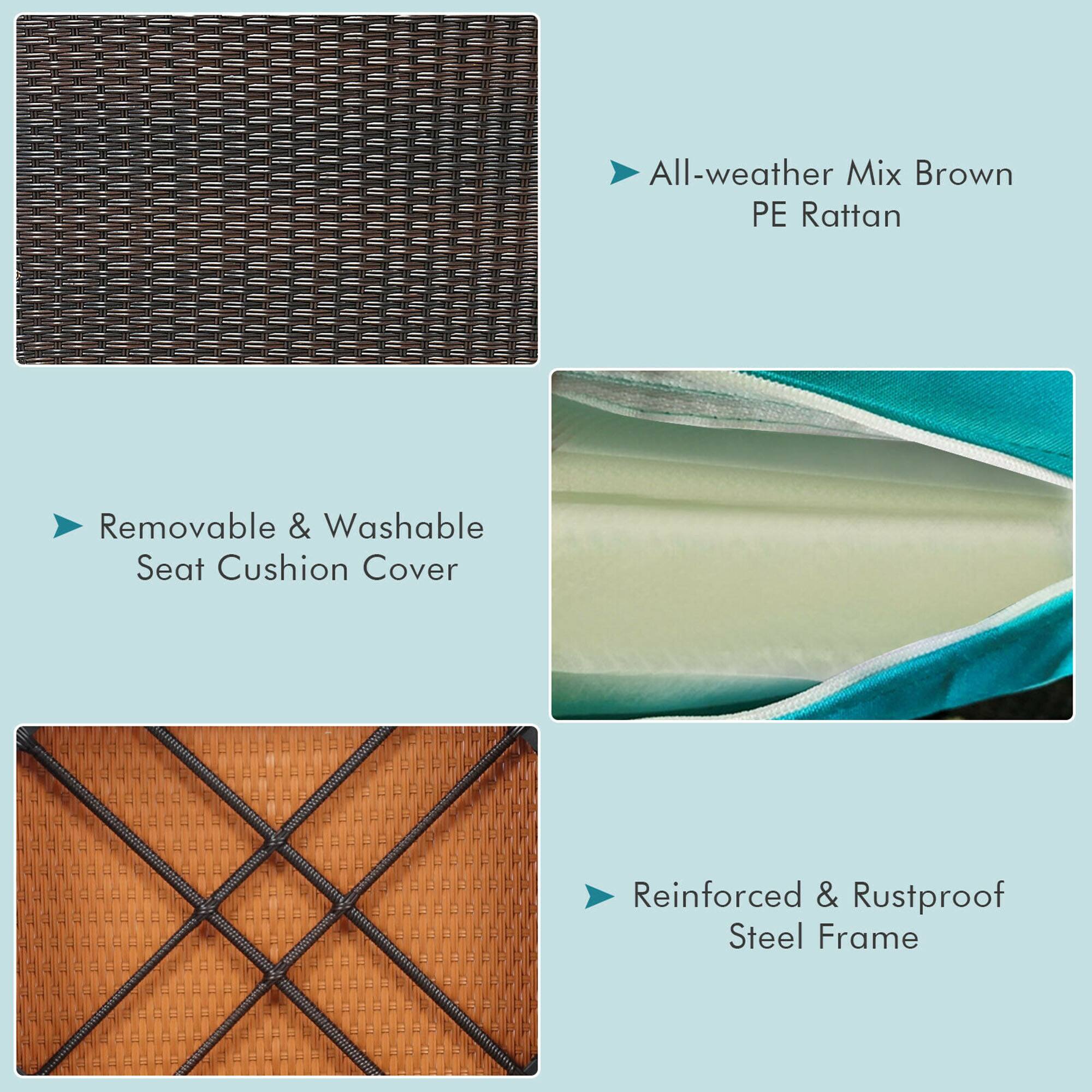 All-weather Mix Brown PE Rattan, Removable & Washable Seat Cushion Cover, Reinforced & Rustproof Steel Frame