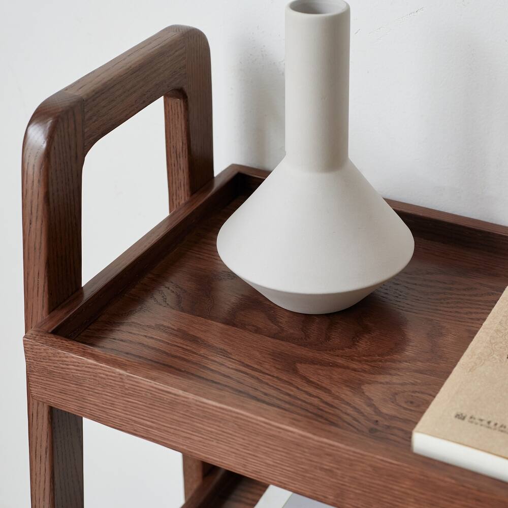 Alt View 6. Loheer - Loheer 3-tier solid oak bookshelf, walnut color entryway shoe rack, 31.5-inch height - Walnut.