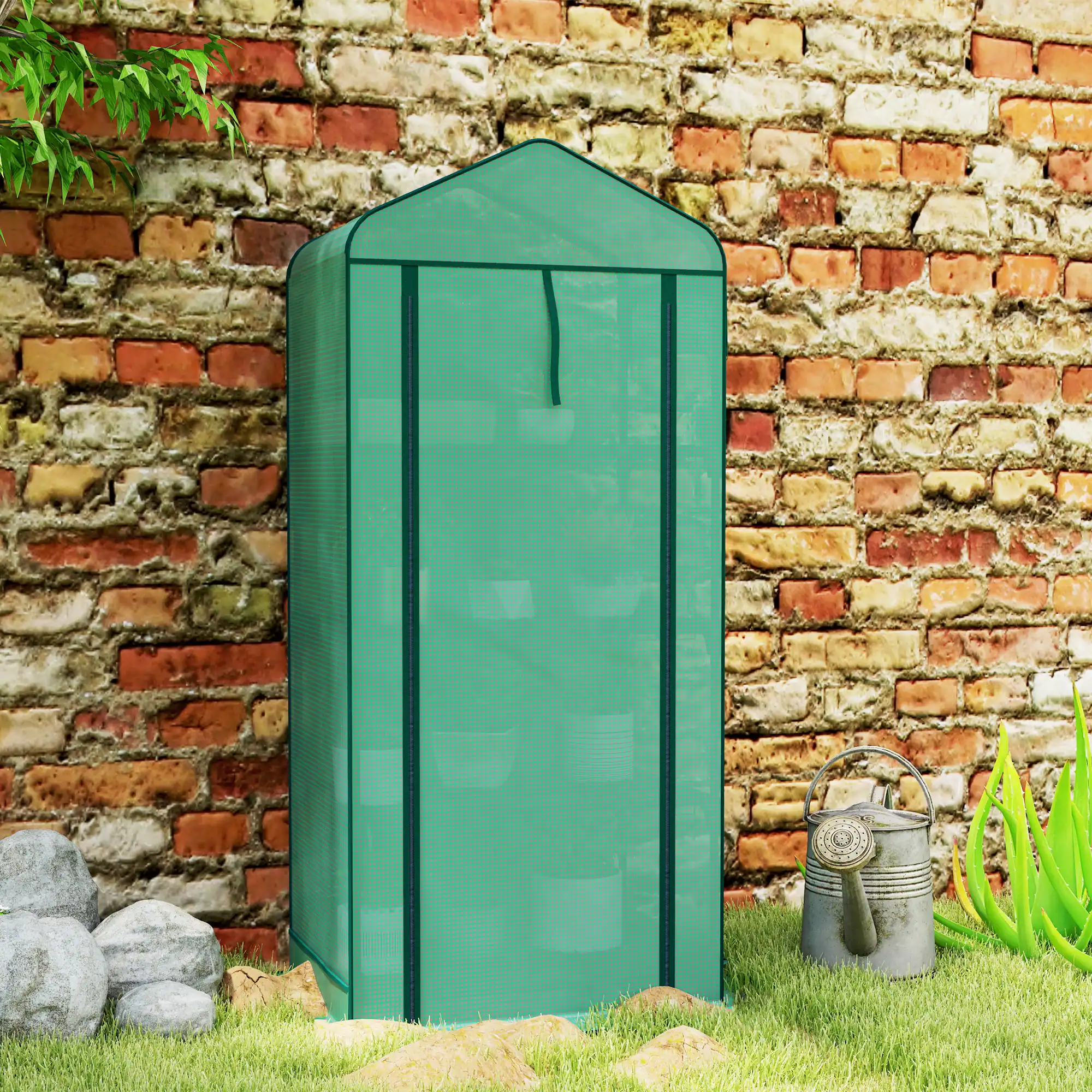 Alt View 8. Outsunny - 4 Tier Mini Greenhouse with Screen Roof, 27.6" x 19.7" x 62.2", Portable Small Greenhouse with High Strength PE Cover.