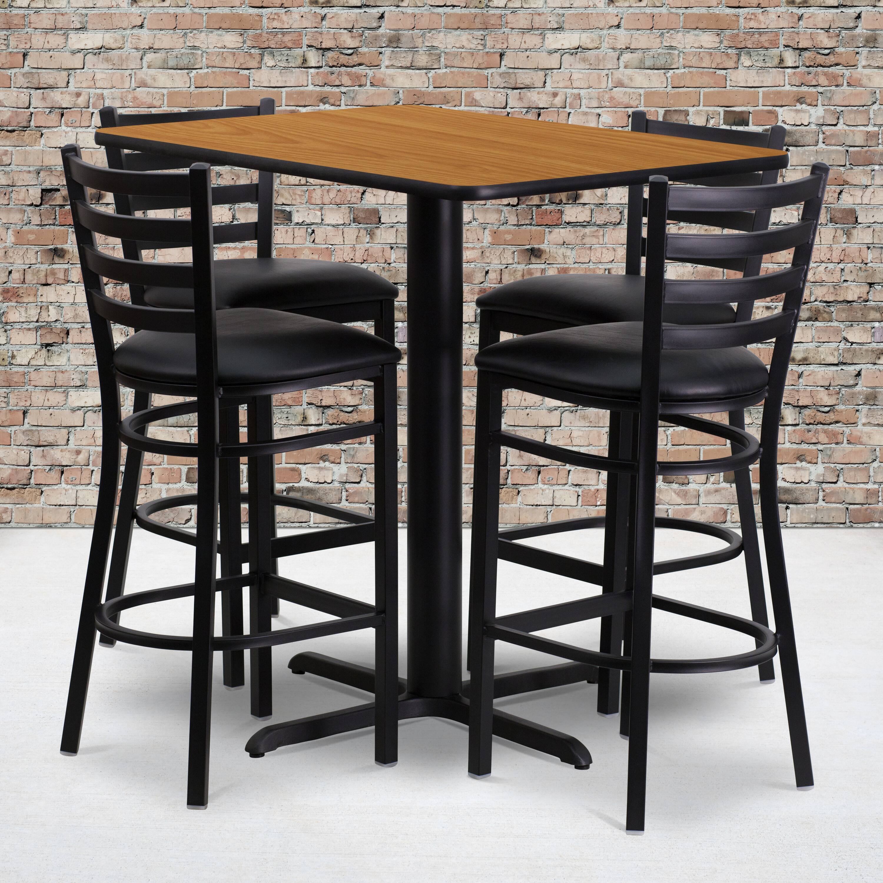 Alt View 1. Emma + Oliver - 24"W x 42"L Rectangular Laminate Table Set & 4 Ladder Back Stools - Natural Top/Black Vinyl Seat.