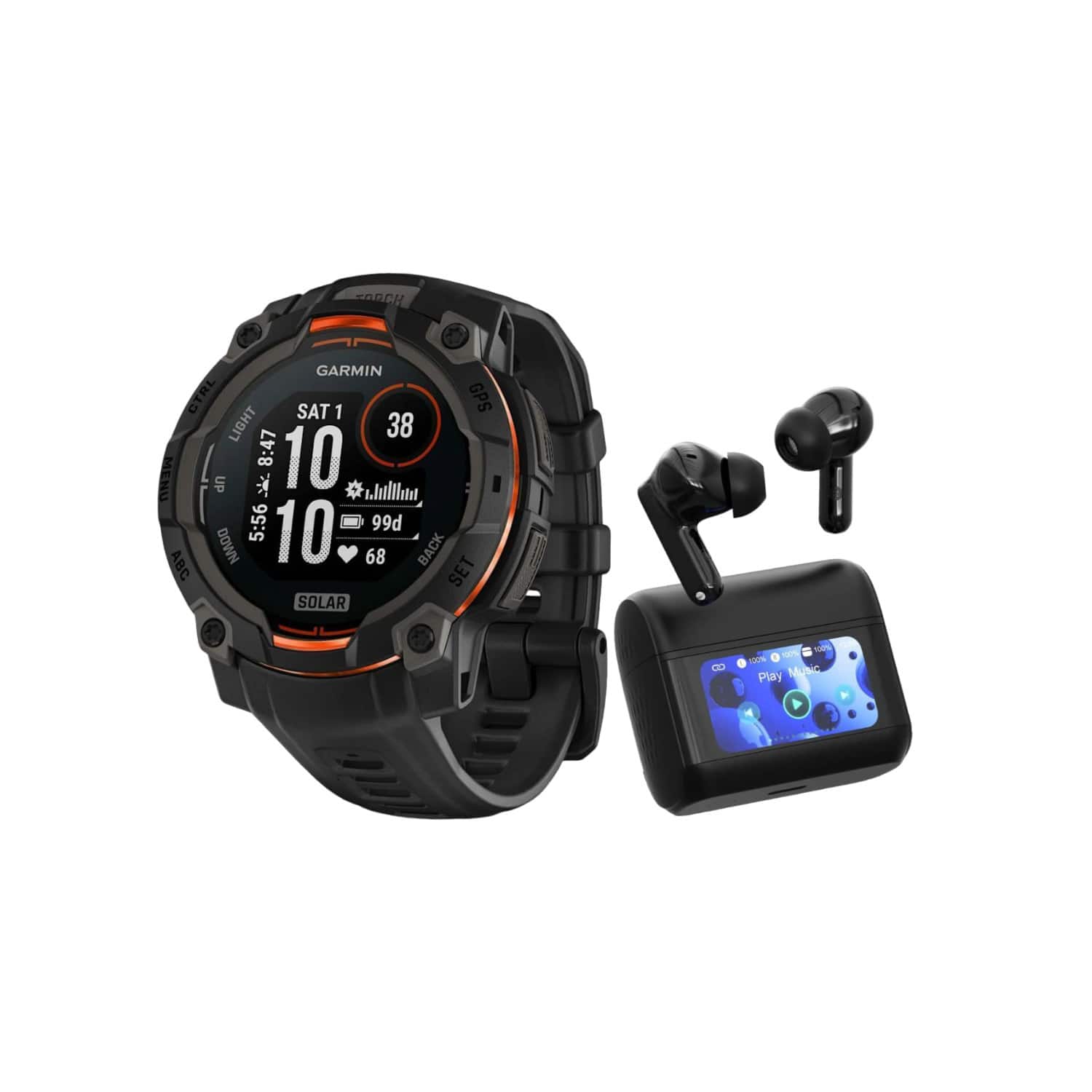 Garmin - Instinct 3 50mm Solar GPS Smartwatch (Black/Charcoal) Bundle with Earbuds - Black - (2026)