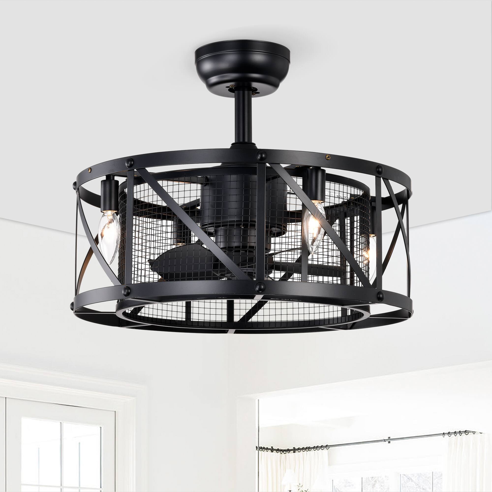 Angle. Loheer - Loheer 20 Inch Industrial Ceiling Fan Matte Black Small Ceiling Fan with Remote Control for Bedroom.