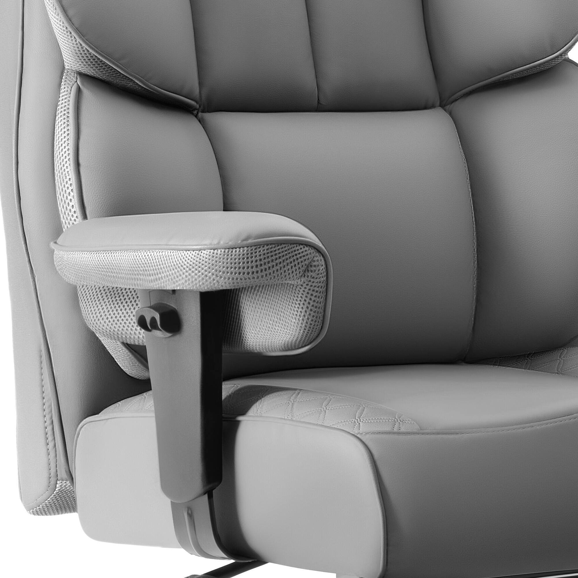 Left. KERDOM - Wide Ergonomic Executive High Back Reclining Computer Chair, 360 Swivel Rolling Wheels and Padded Lumbar Support - Grey.