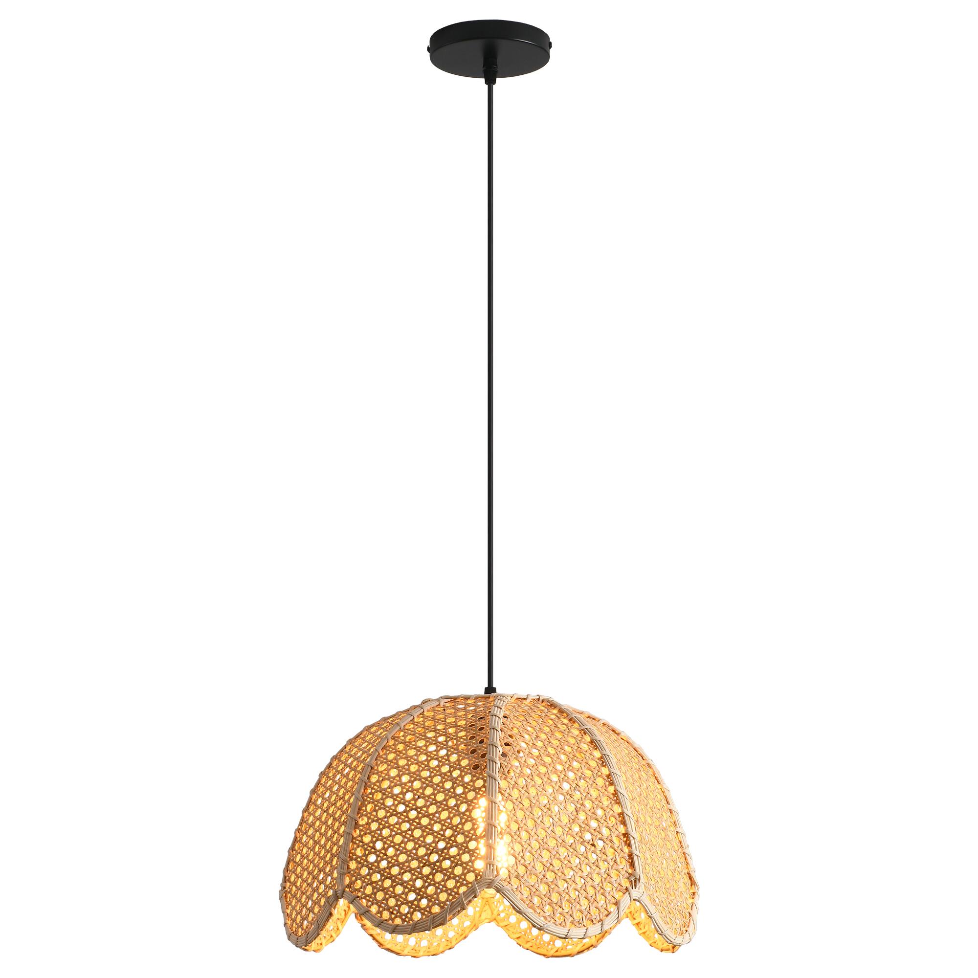 Alt View 4. Parrot Uncle - 1-Light Farmhouse Flower Shaped Brown Hand-Woven Natural Rattan Hanging Pendant Light.