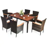 Costway 7PCS Patio Rattan Dining Set 6 Stackable Chairs Cushioned - Brown - Front_Zoom