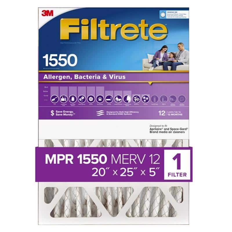 Filtrete - Ultra 20 in. W X 25 in. H X 5 in. D Polyester 1550 MPR Pleated Allergen Air Filter 1 pk