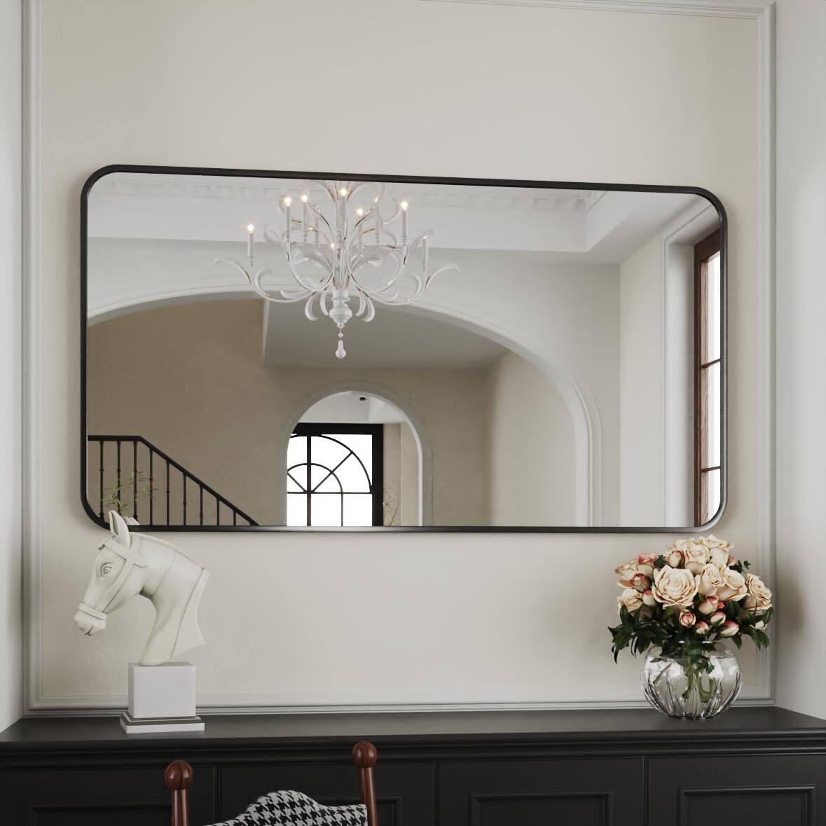 Cedar Assembly - 30x30 Frameless Mirror Bathroom Vanity Nano Glass Square Mirrors For Wall Beveled Restroom Espejo Para Bano - Black-60"L x 30"W