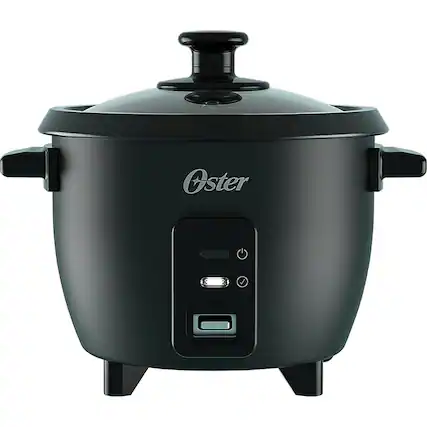 Front. Oster - 6-Cup Electric Rice Cooker with Steamer Tray - Black.