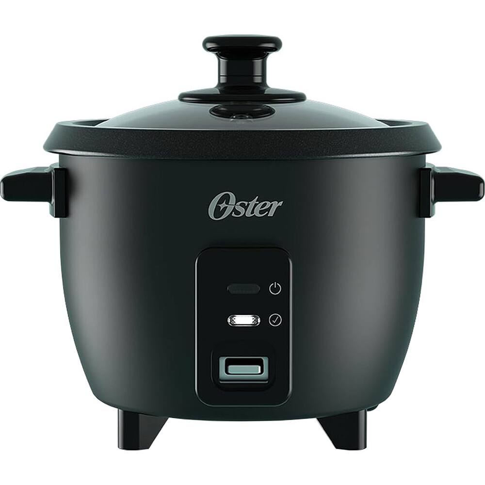 Front. Oster - 6-Cup Electric Rice Cooker with Steamer Tray - Black.