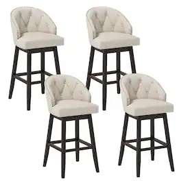 Gymax - Mid Century Upholstered Bar Stools Set of 4 31'' Swivel Bar Height Bar Stools with Button-tufted Back - Beige + Brown