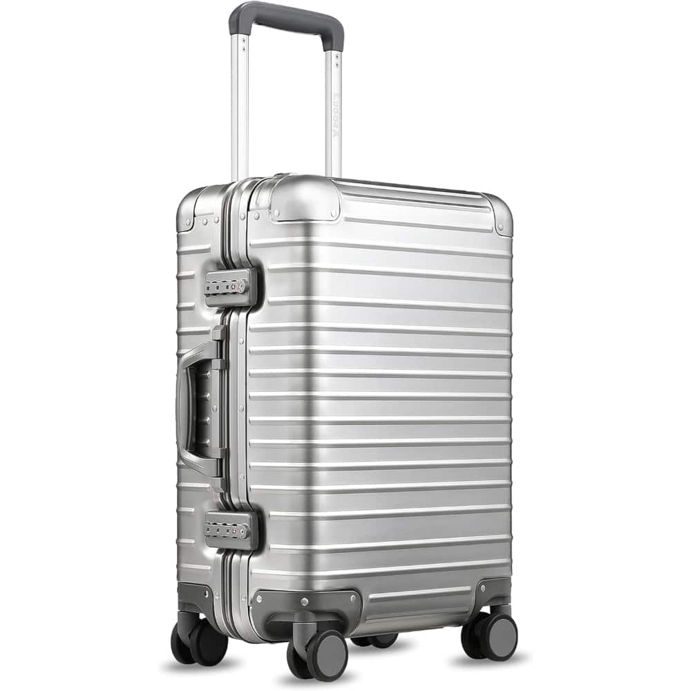 LUGGEX - All Aluminum Carry On Luggage with Wheels,Zipperless Hardshell Suitcase with TSA Lock - LX-ZX - Silver