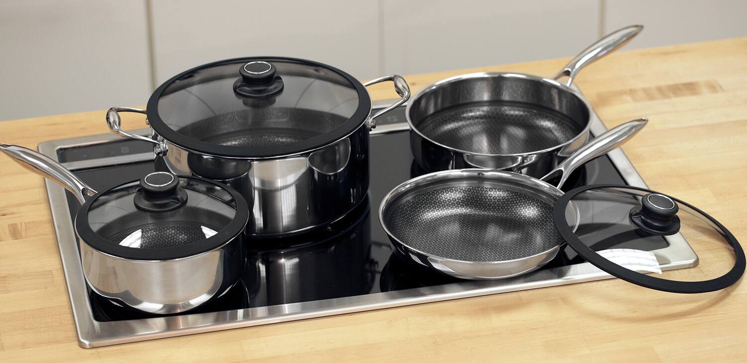Alt View 1. Frieling - Black Cube Hybrid Quick Release 7 Piece Cookware Set - Silver.