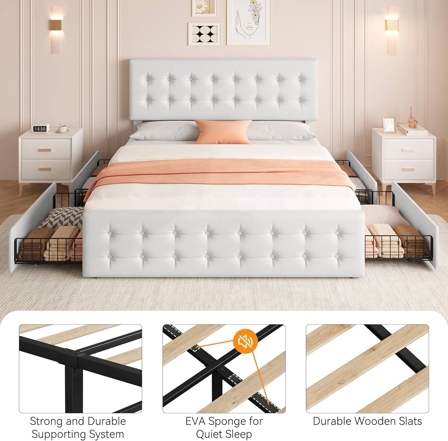 1520 Strong and Durable Supporting System EVA Sponge for Quiet Sleep Durable Wooden Slats

- Strong and Durable Supporting System
- EVA Sponge for Quiet Sleep
- Durable Wooden Slats