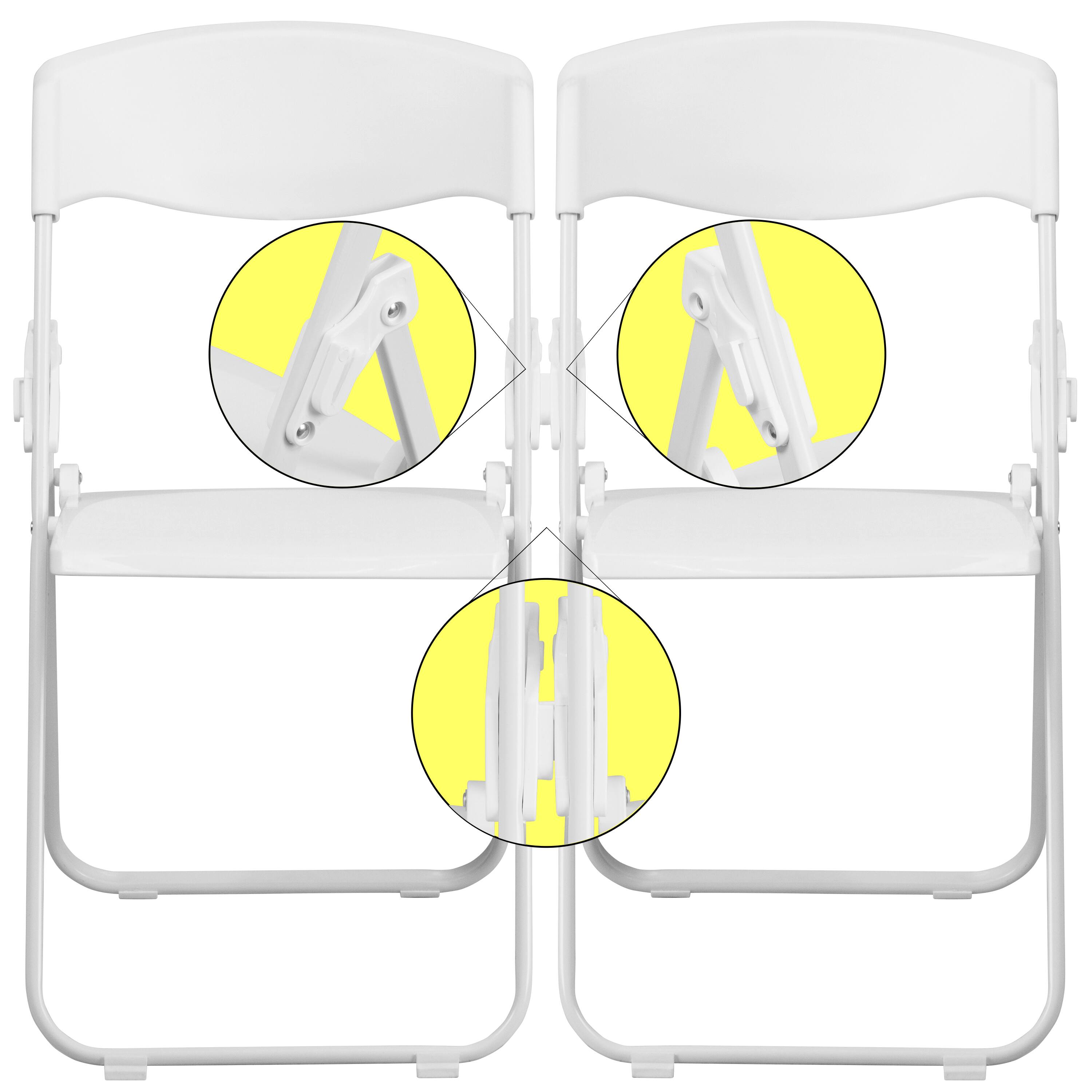 Alt View 9. Emma + Oliver - 2 Pack Commercial Event Plastic Folding Chair with Ganging Brackets - White.