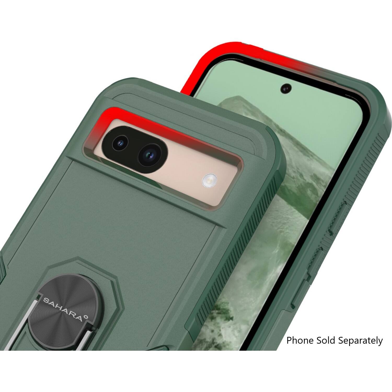 The image shows a phone case with a red and green color scheme. The case is designed to fit a smartphone, and it is being displayed in a white background. The case is made of hard plastic and has a distinctive look. The phone itself is not visible in the image, as it is sold separately.