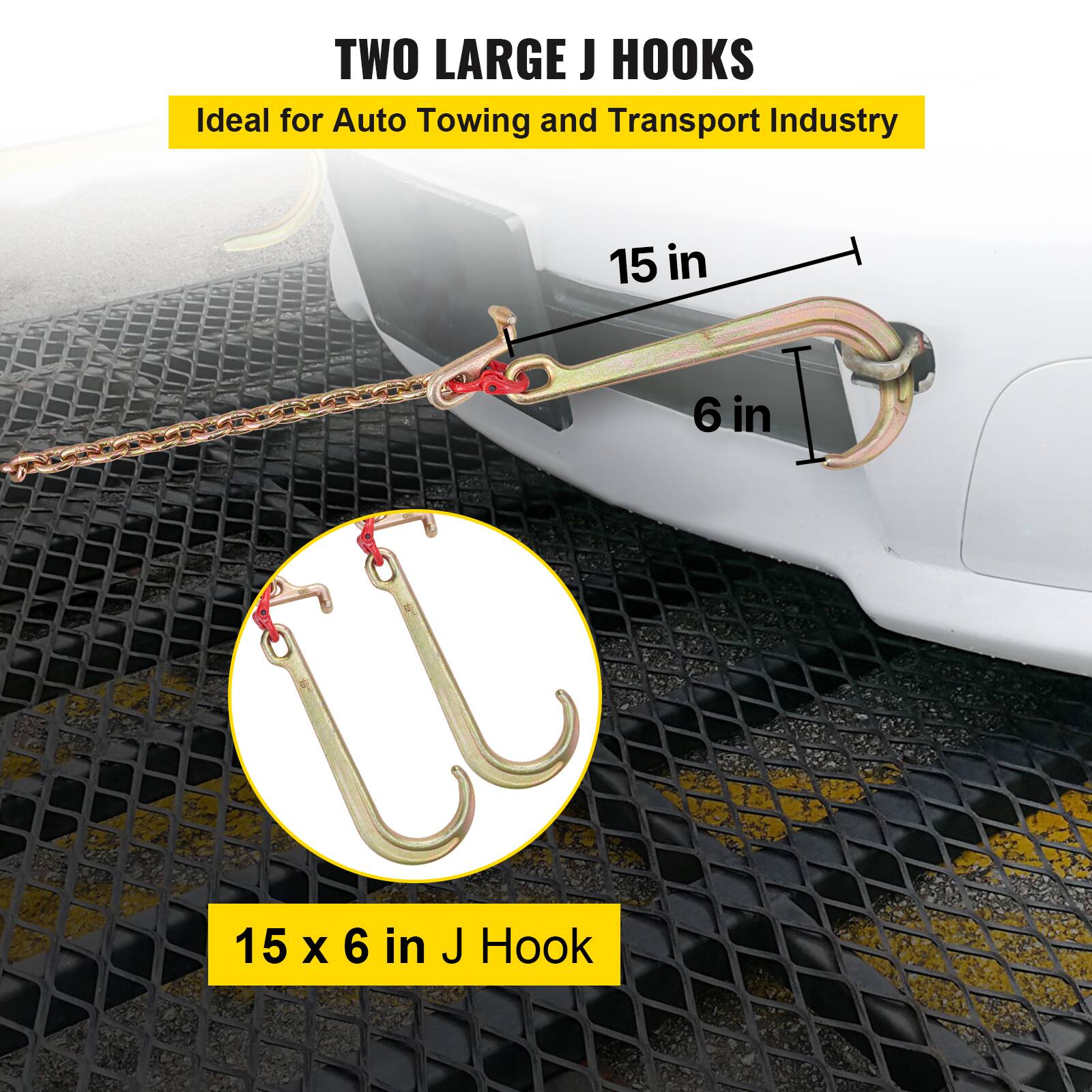 TWO LARGE J HOOKS  
Ideal for Auto Towing and Transport Industry  

15 in  
6 in  

15 x 6 in J Hook