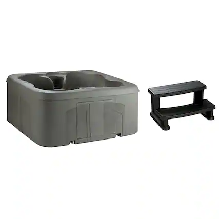Front. Lifesmart - LifeSmart 4 Person Inflatable Hot Tub Spa, Side Step for Square & Round Hot Tubs - Taupe.
