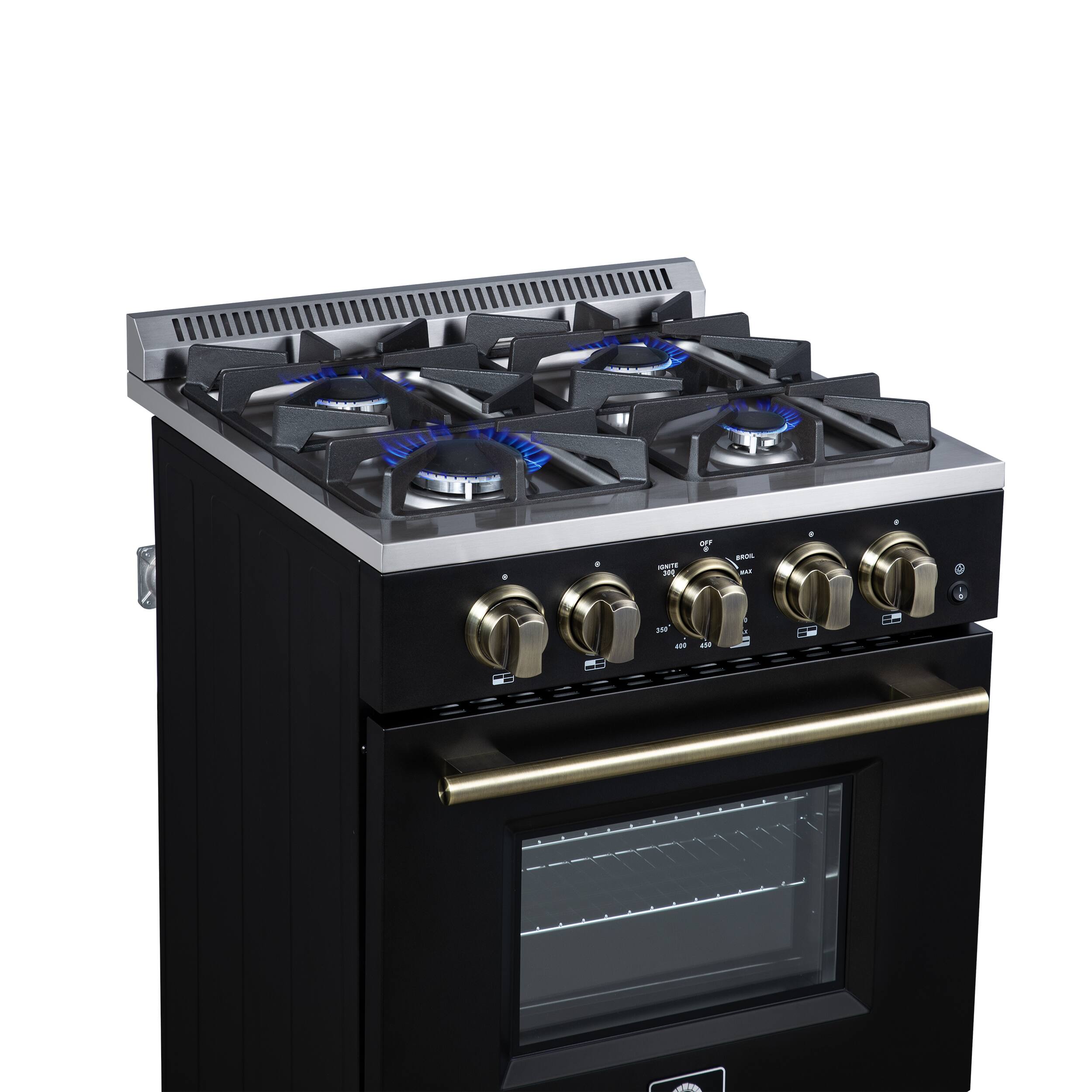 Alt View 6. Forno Appliances - Breno 2.3 Cu. Ft. Freestanding Gas Range with Antique Brass Accents - Black.