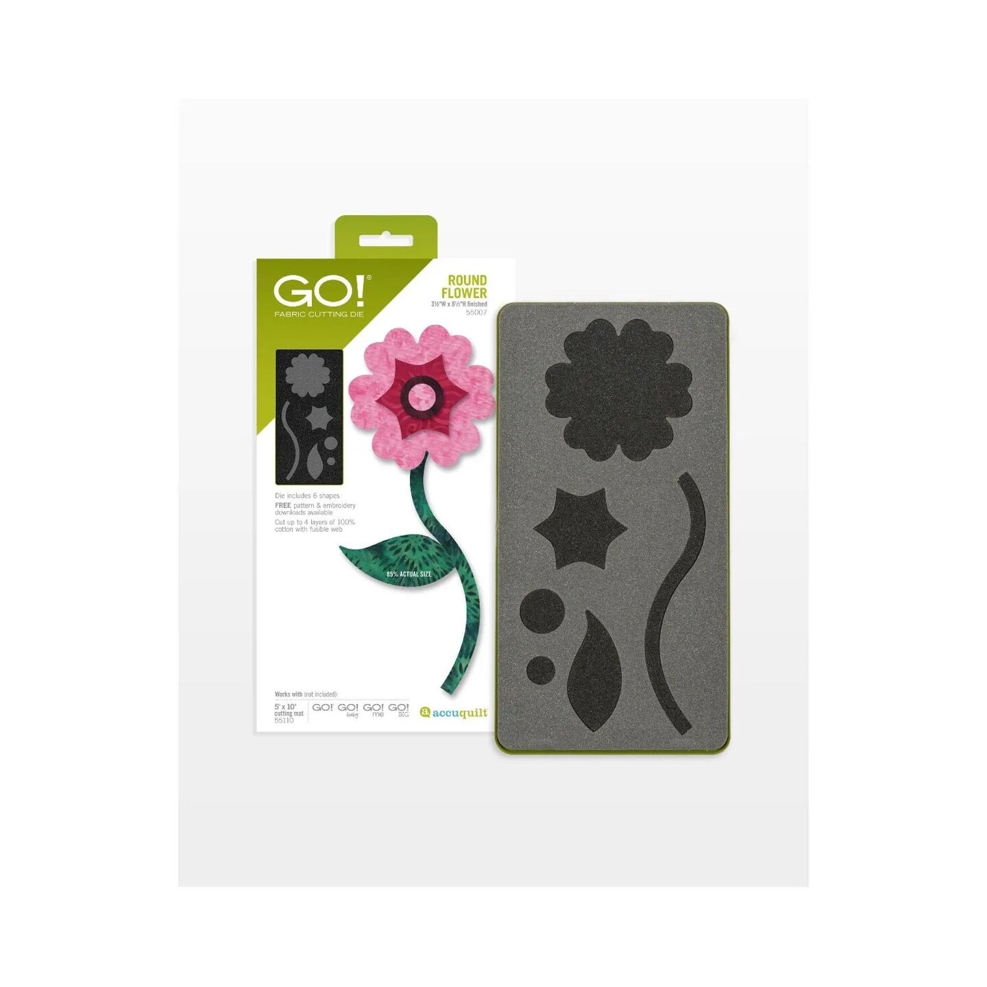 AccuQuilt - GO! Round Flower Die – Appliqué Flower Shapes with Stem, Leaf & Centers - Multicolor