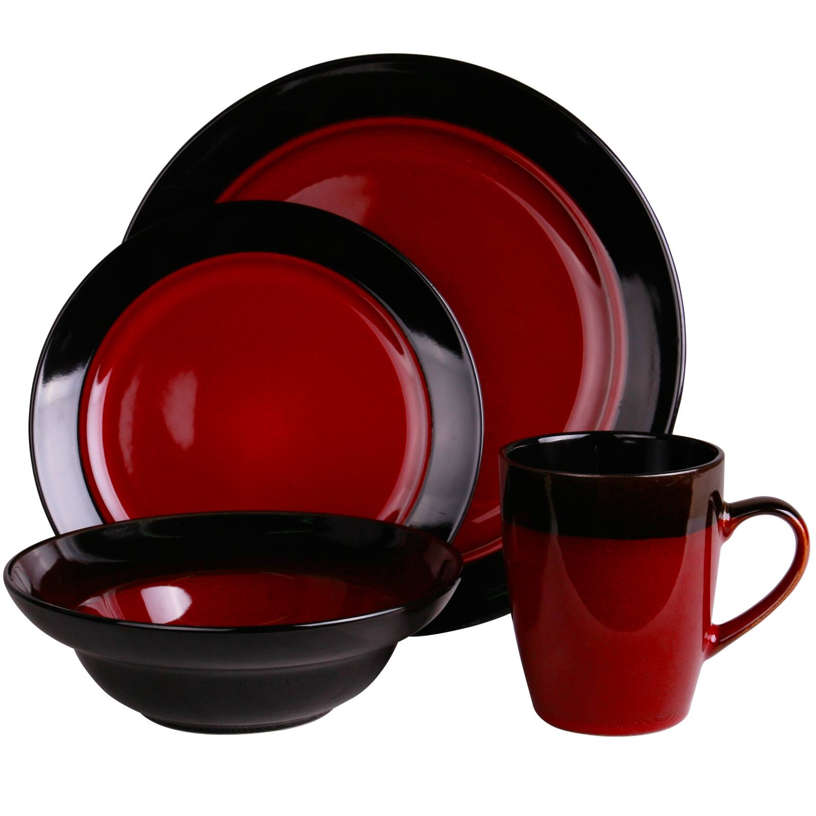 Alt View 4. Elama - Elama's Tanizia 16 Piece High Gloss Dinnerware Set - Red and Black.