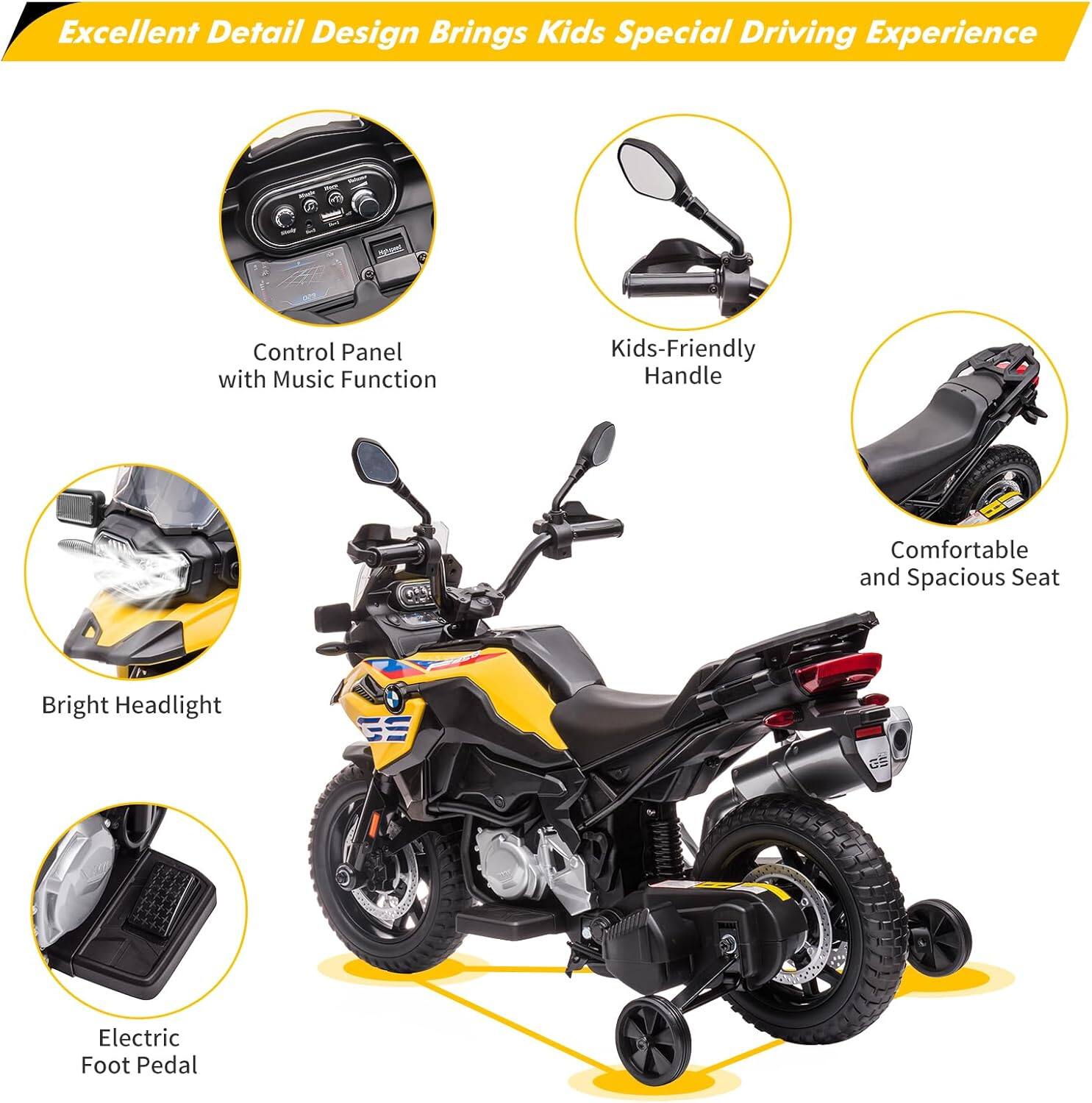 Excellent Detail Design Brings Kids Special Driving Experience

- Control Panel with Music Function
- Kids-Friendly Handle
- Comfortable and Spacious Seat
- Bright Headlight
- Electric Foot Pedal