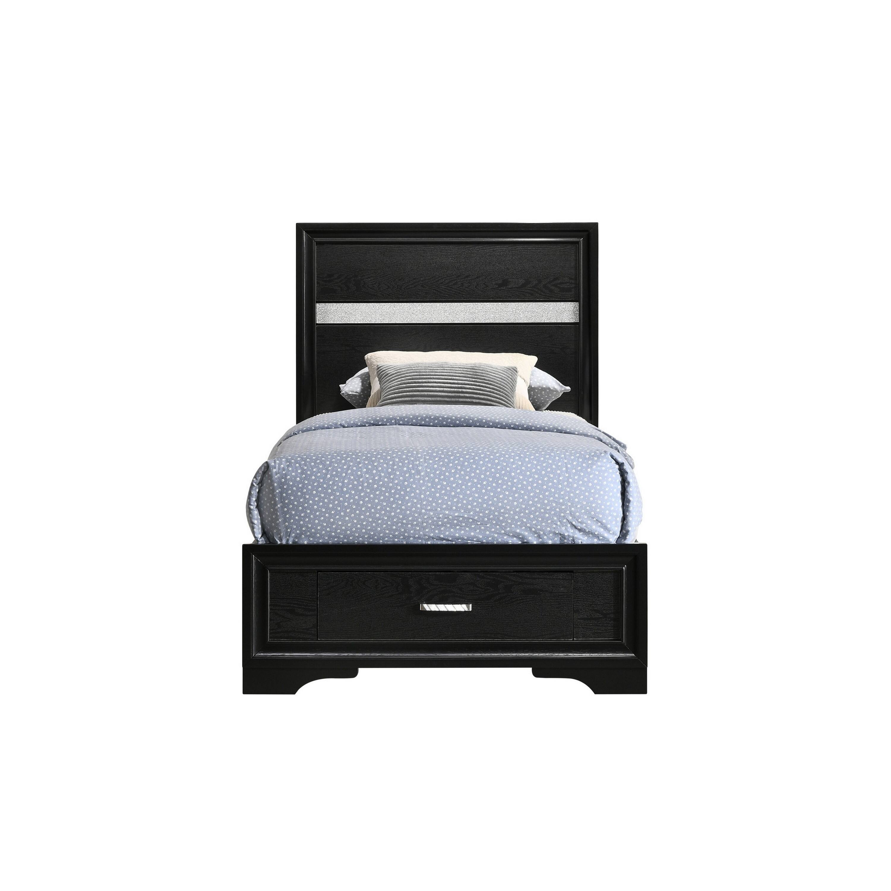 Alt View 1. Manhattan Lane - Vino Twin Size Panel Bed with 2 Storage Drawers, Acrylic Glitter - Black, Silver.