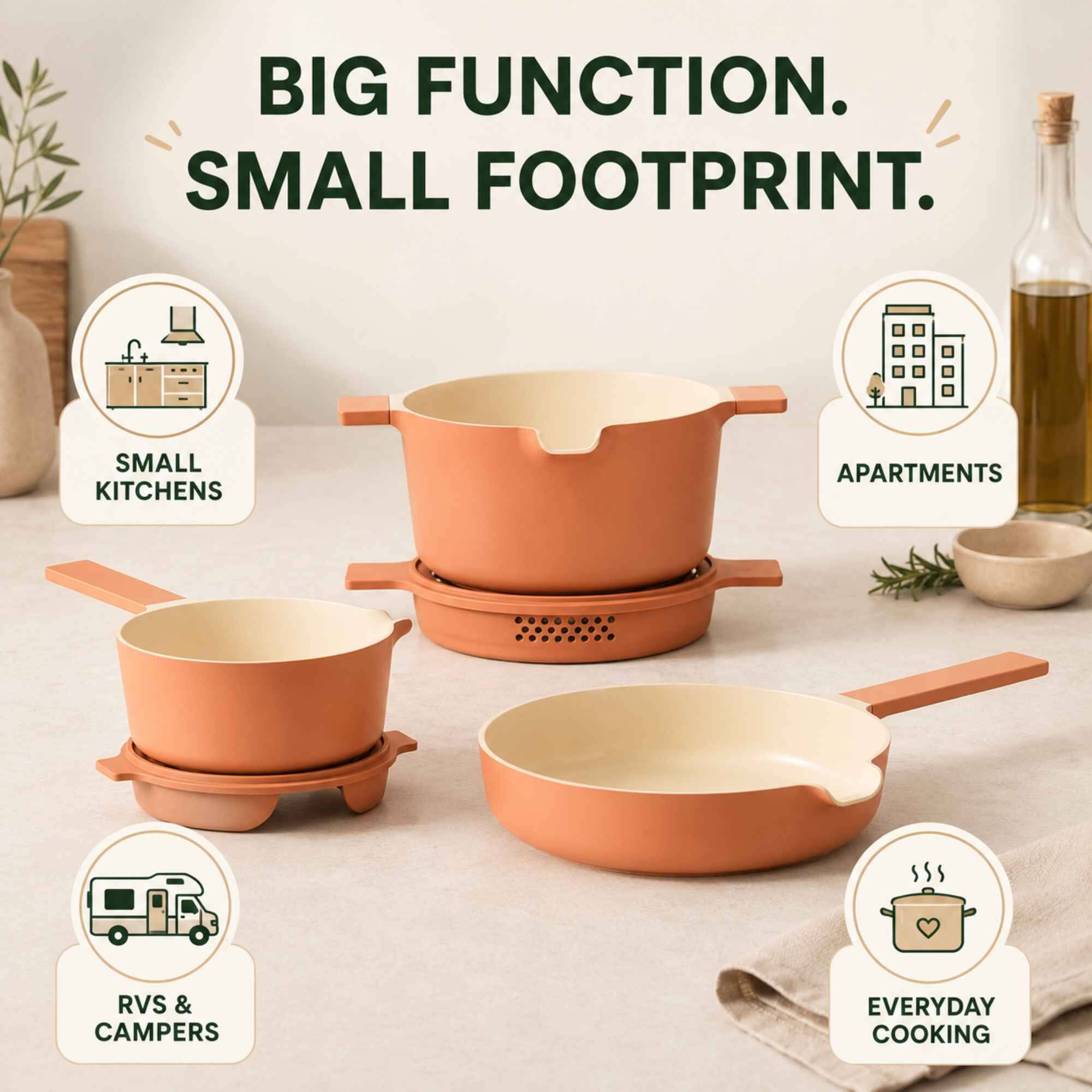 BIG FUNCTION. SMALL FOOTPRINT.

- SMALL KITCHENS
- APARTMENTS
- RVS & CAMPERS
- EVERYDAY COOKING