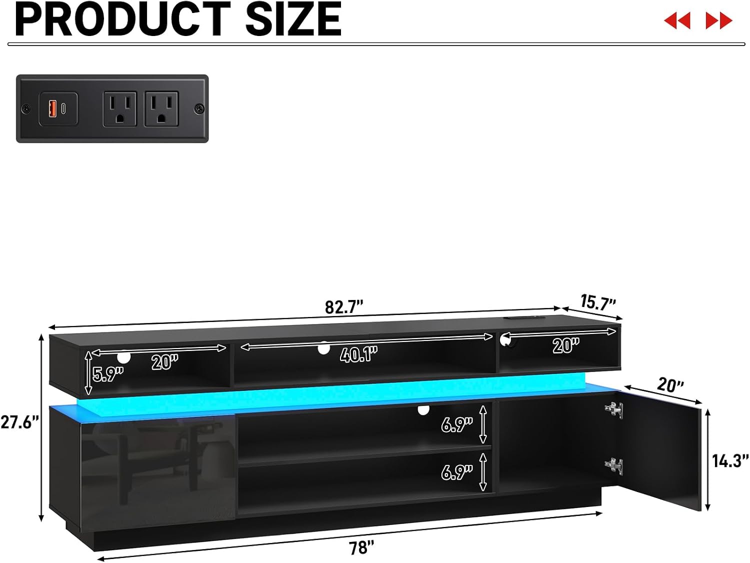 PRODUCT SIZE  
82.7" x 15.7" x 27.6" x 5.9" x 20" x 40.1" x 6.9W x 20" x 20" x 6.9" x 14.3" x 78"