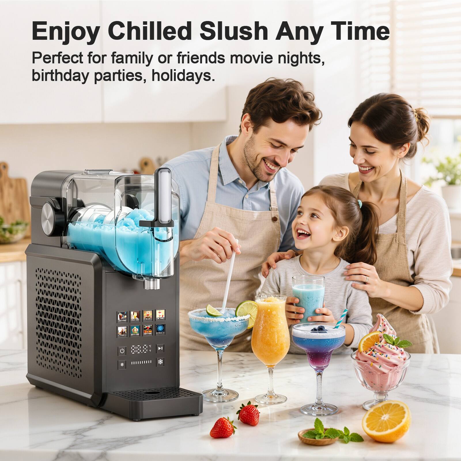 Enjoy Chilled Slush Any Time  
Perfect for family or friends movie nights, birthday parties, holidays.