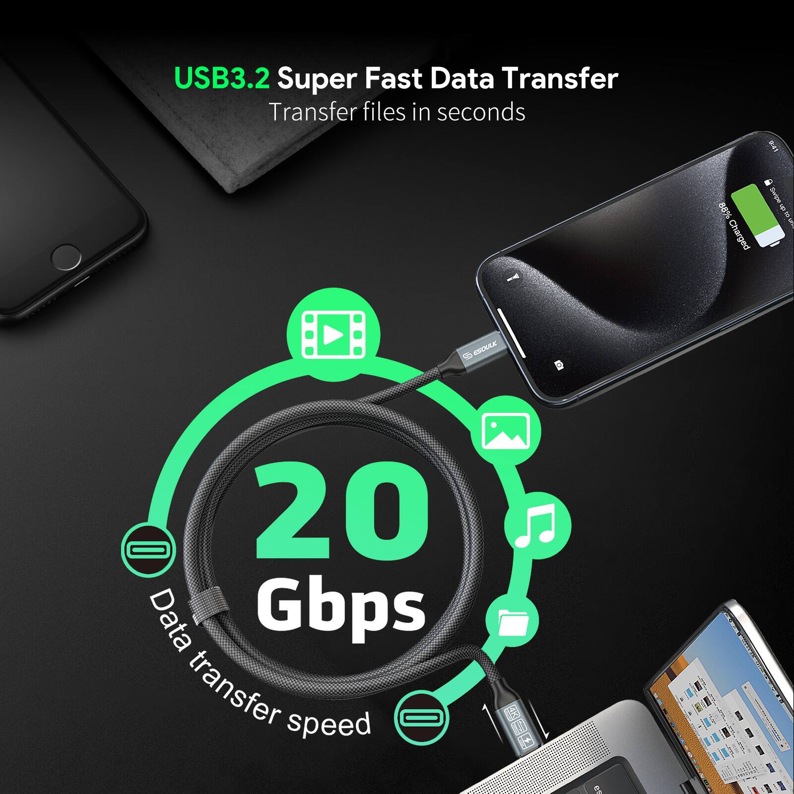 USB3.2 Super Fast Data Transfer  
Transfer files in seconds  

20 Gbps  
Data transfer speed