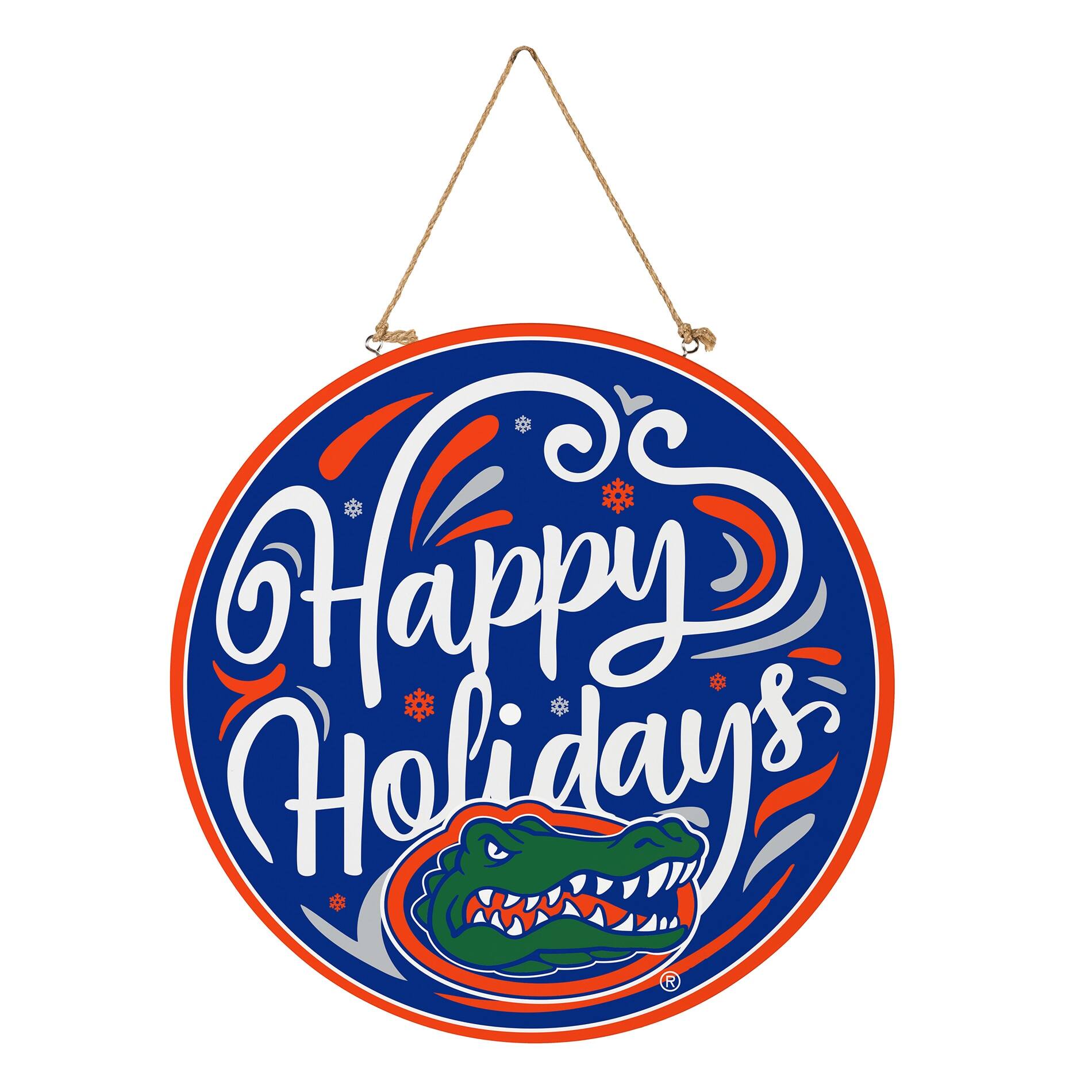 Alt View 2. Evergreen Enterprises - Florida Gators 18" Happy Holidays Wooden Round Door Sign - Multicolor.