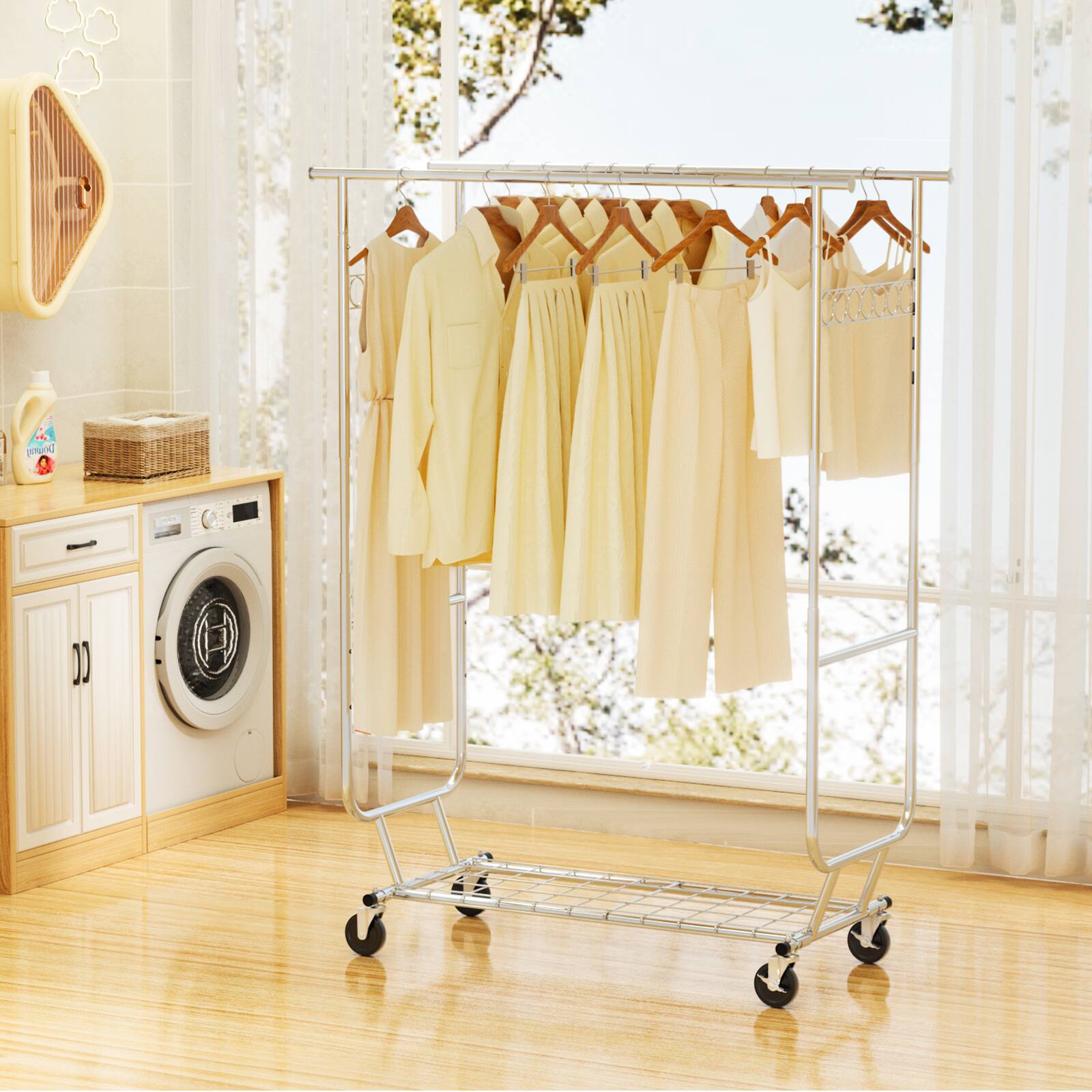 Left. Topteng - Heavy Duty Rolling Clothes Rack - 660 lbs Capacity, Adjustable Height & Width, 4 Locking Wheels, Chrome Steel for Home - Silver.