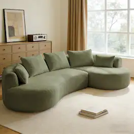 Dyonery - 122"Curved Modular Sectional Sofa,Comfy Couch with Chaise Lounge,with Deep Seat,lamb fleece Upholstered Seating - Green