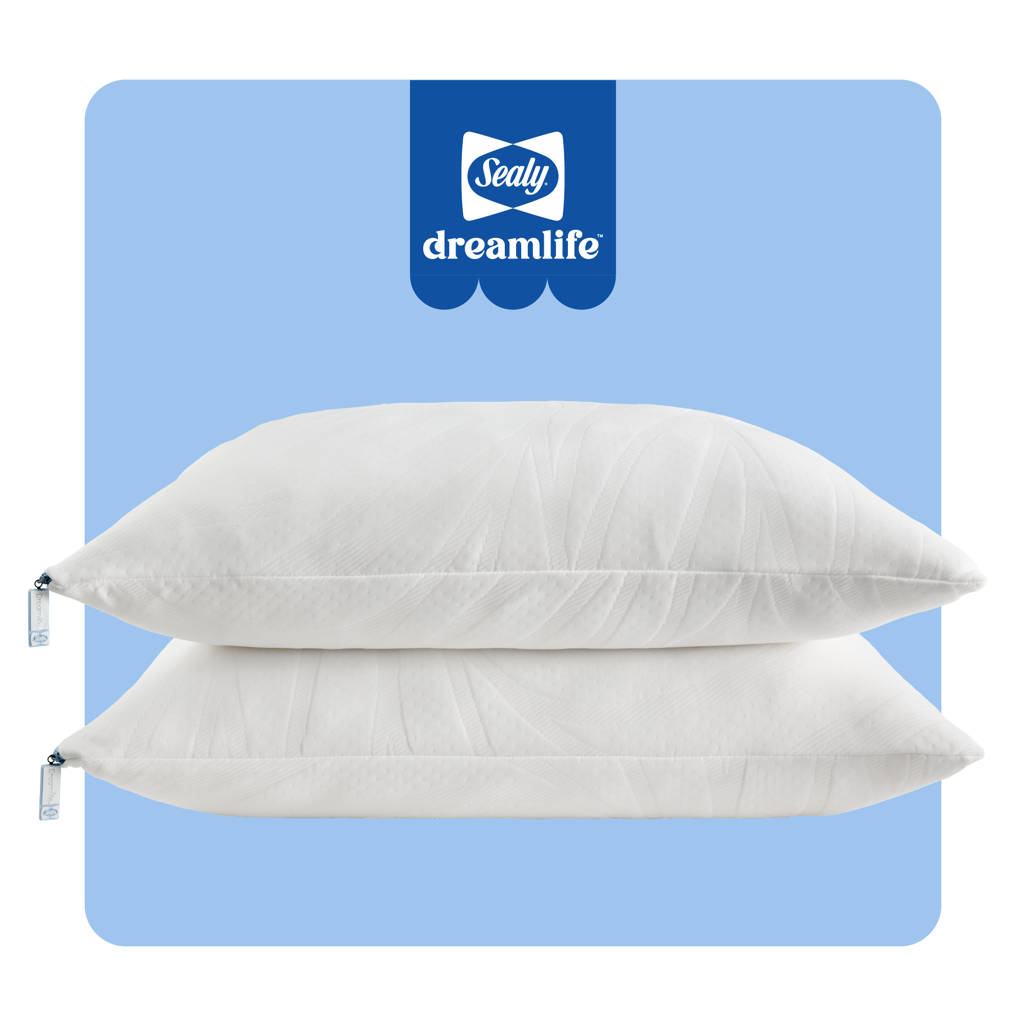 Sealy - Dreamlife™ Shredded Foam Pillow - Twin Pack, Standard - White/Blue