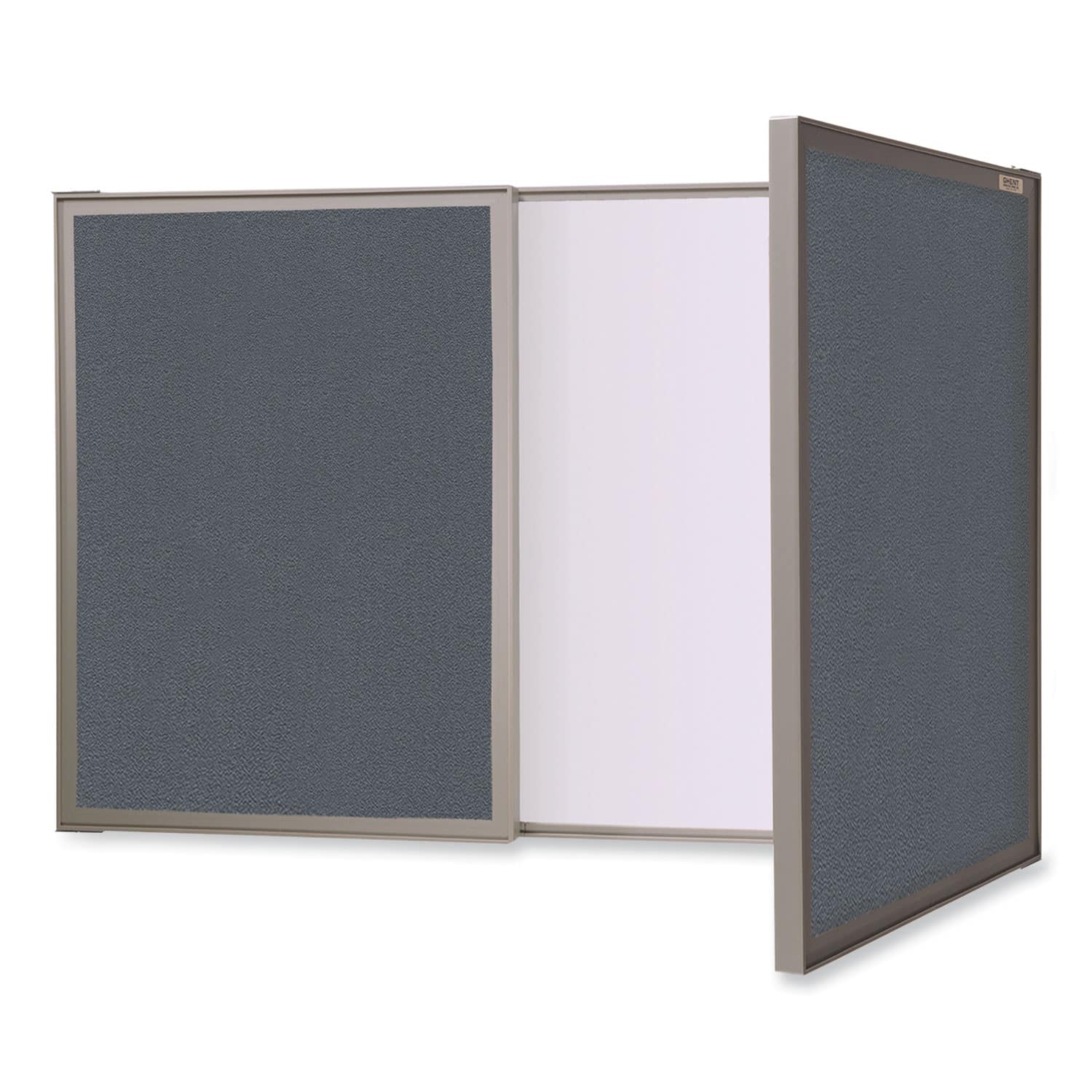 Ghent - VisuALL PC Whiteboard Cabinet with Fabric Bulletin Board Exterior Doors, 36" x 24", Satin Aluminum Frame