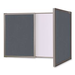 Ghent - VisuALL PC Whiteboard Cabinet with Fabric Bulletin Board Exterior Doors, 36" x 24", Satin Aluminum Frame