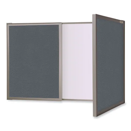 Front. Ghent - VisuALL PC Whiteboard Cabinet with Fabric Bulletin Board Exterior Doors, 36" x 24", Satin Aluminum Frame.