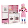 Front. Gymax - Gymax Kids Kitchen Playset Wooden Toy with Adjustable LED Lights & Washing Machine - White + Pink.