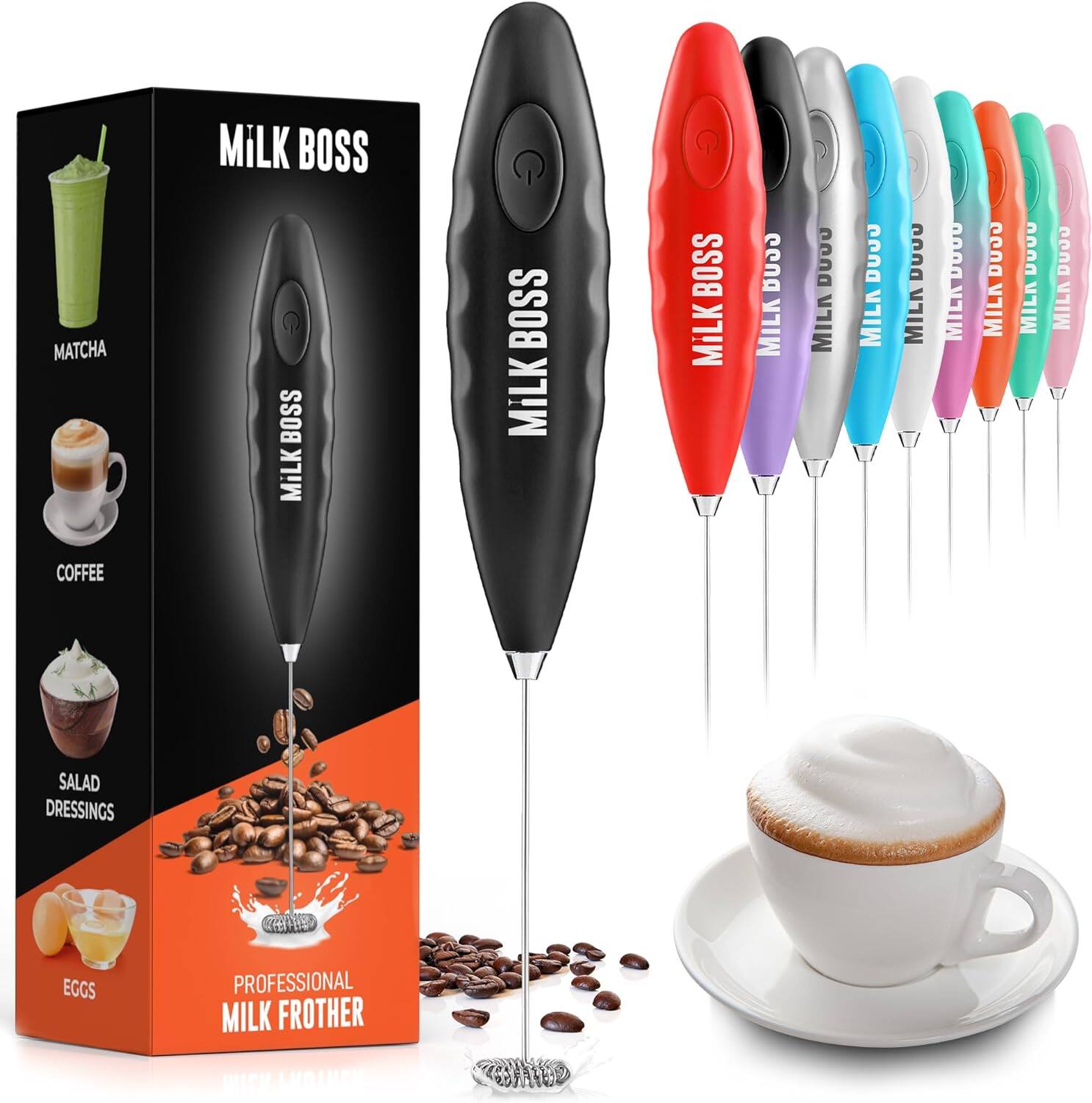 Zulay Kitchen - Handheld Automatic Milk Foam Maker Hand Frother - Mini Frother Wand by Milk Boss - Black