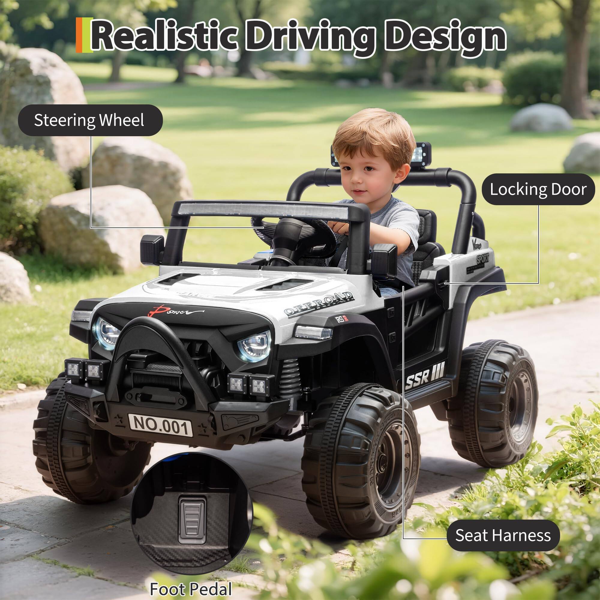 Realistic Driving Design

- Steering Wheel
- Locking Door
- Seat Harness
- Foot Pedal

NO.001