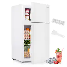 Costway - 3.5 Cu.Ft Mini Fridge with Freezer 2-Door Refrigerator 7-Level Thermostat for Dorm - White