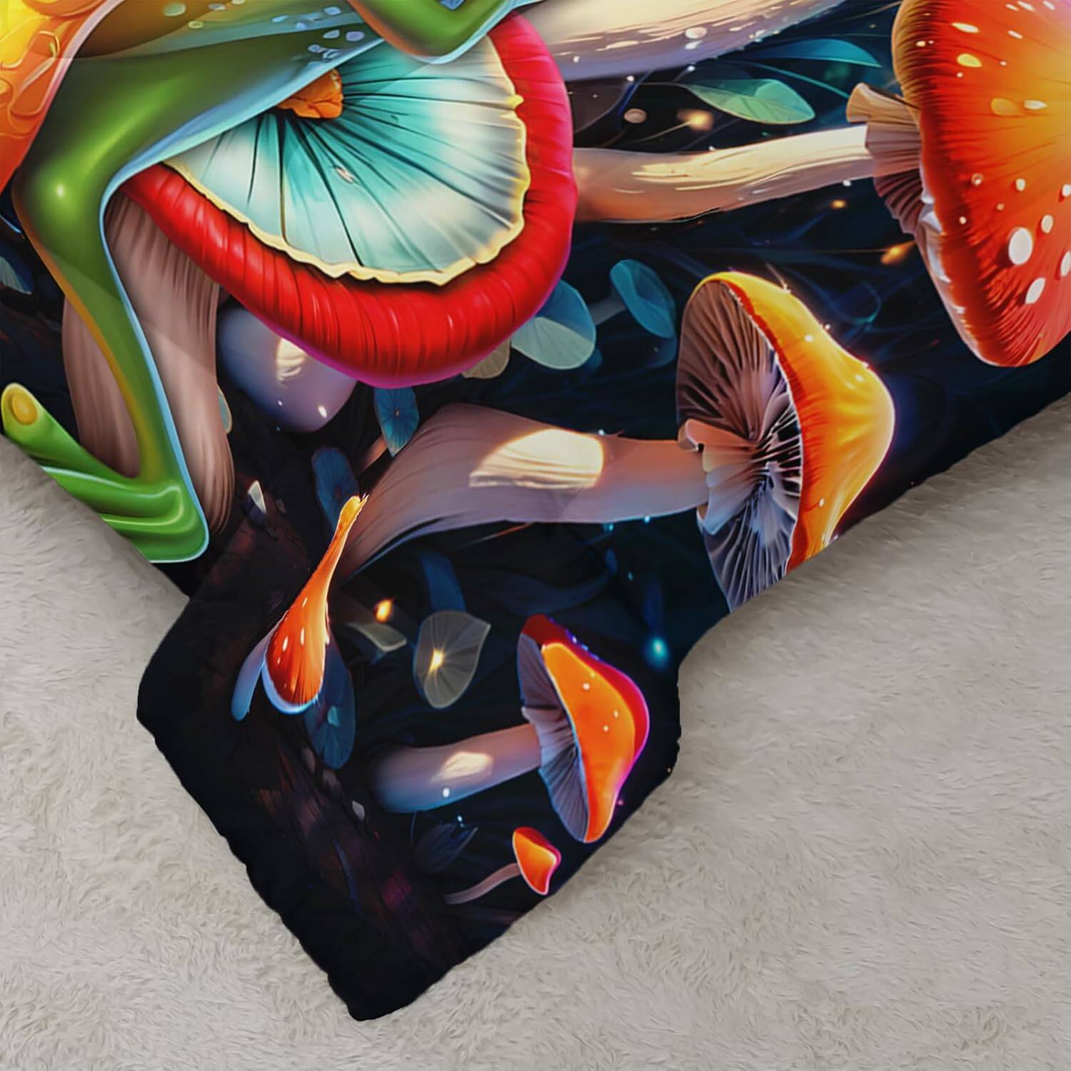 Alt View 5. Wikistore - WIKISTORE Cute Frog Guitar Comforter Set Full Size Botanica Mushroom Cartoon Bedding 3 Piece - As Picture.