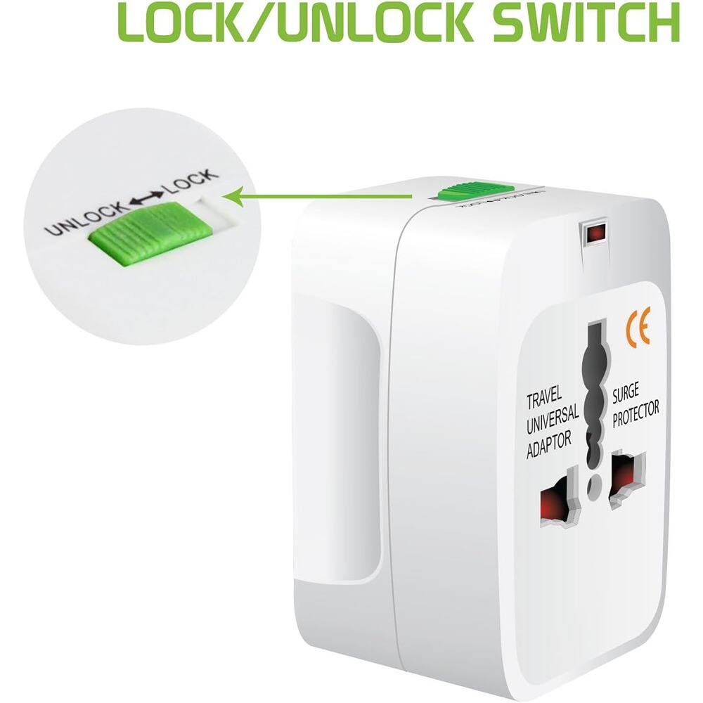 LOCK/UNLOCK SWITCH

UNLOCK → LOCK

TRAVEL UNIVERSAL ADAPTOR

SURGE PROTECTOR
