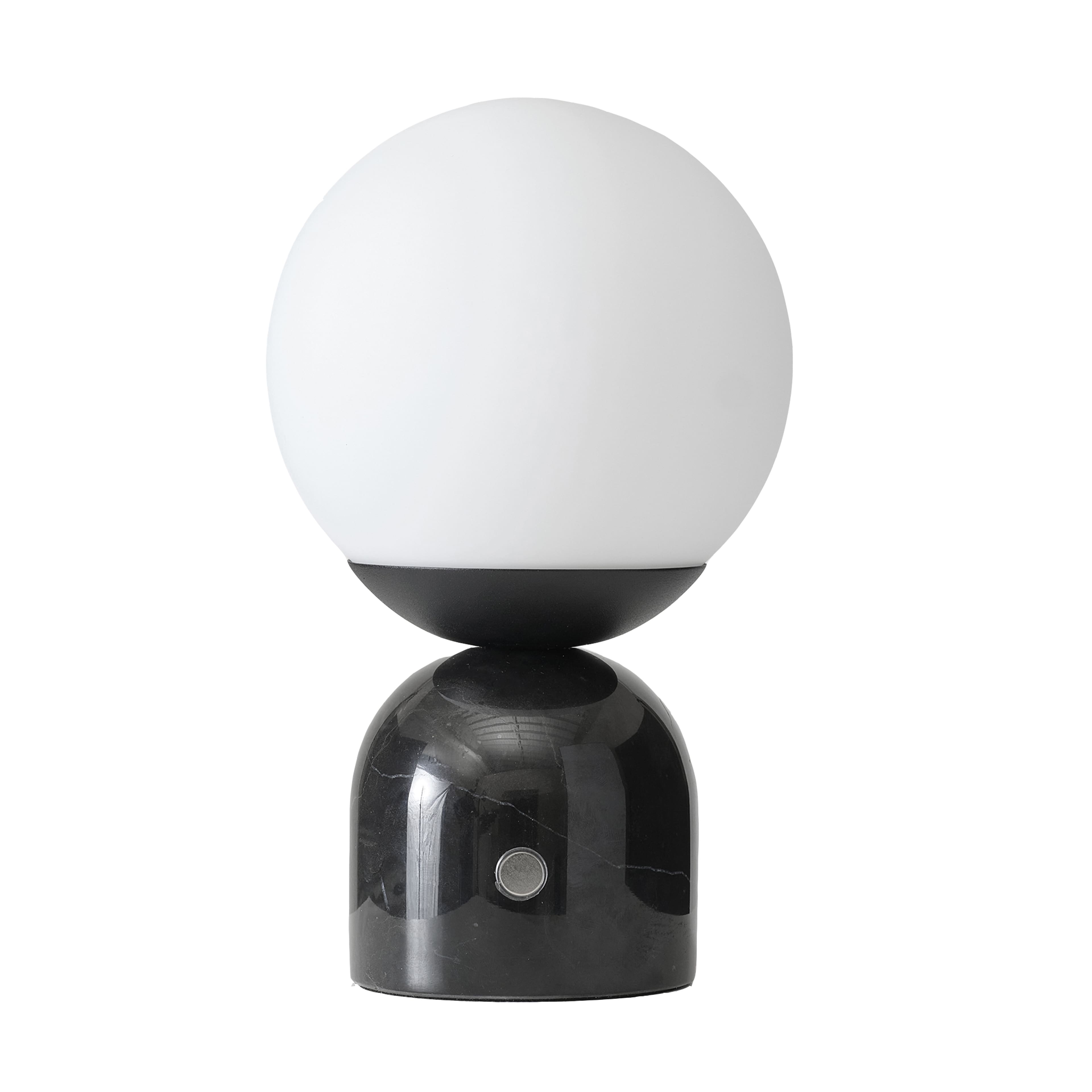 Brightech - Mila LED Modern Contemporary Round Globe Dimmable Bedside Nightstand Desk Lamp with Frosted White Glass Shade - Glossy Classic Black Marble