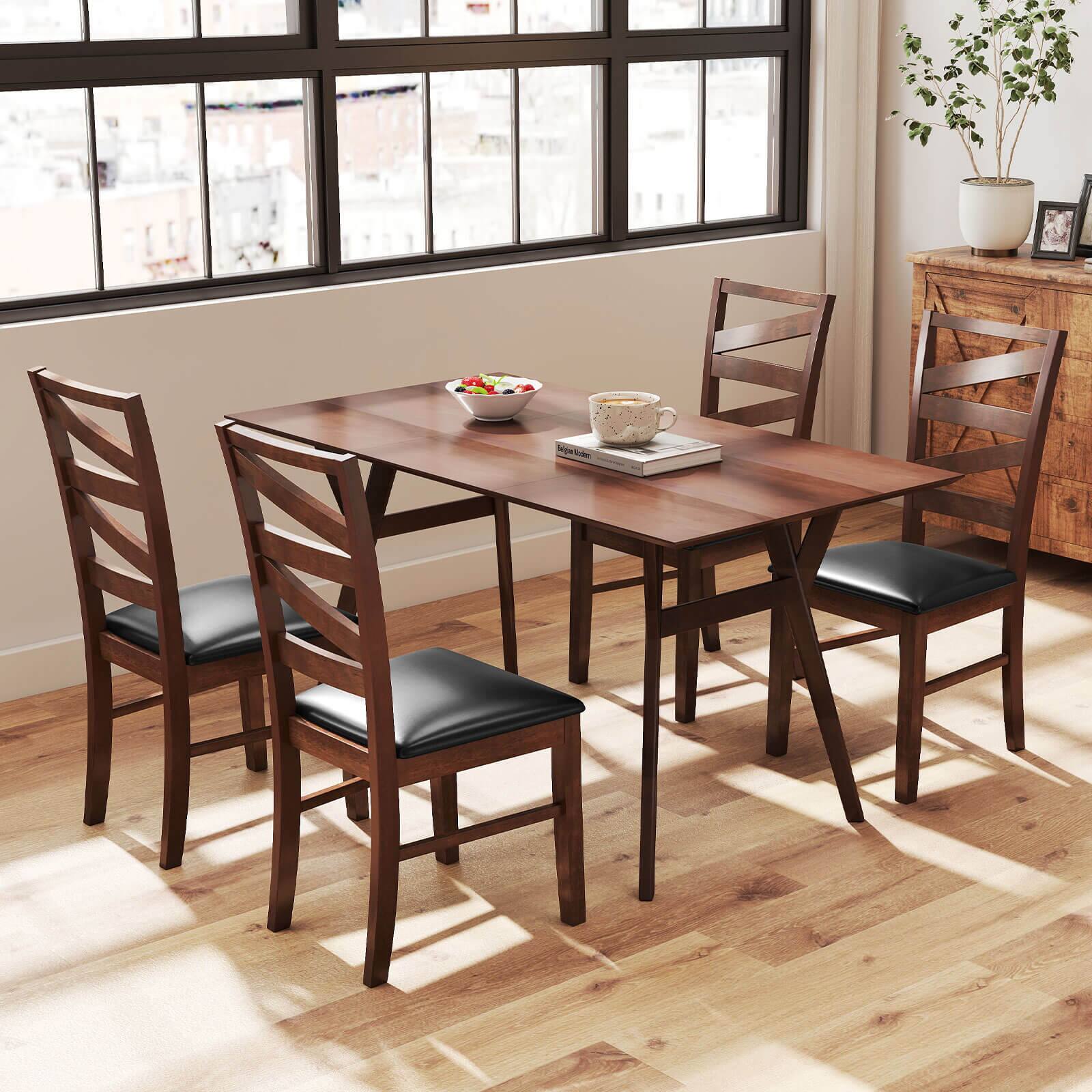 Alt View 4. Costway - Costway Dining Chairs Set of 4 Rubber Wood Legs Faux Leather Upholstered Seat Armless - Walnut,Dark Brown.